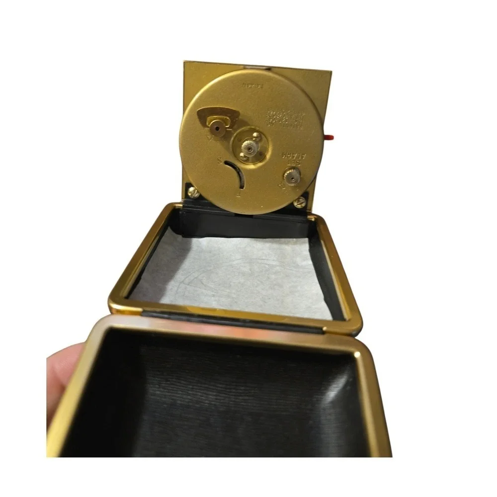 Vtg Seth‎ Thomas Travel Alarm Clock Gold Tone Black Leather Case Wind Up NIB